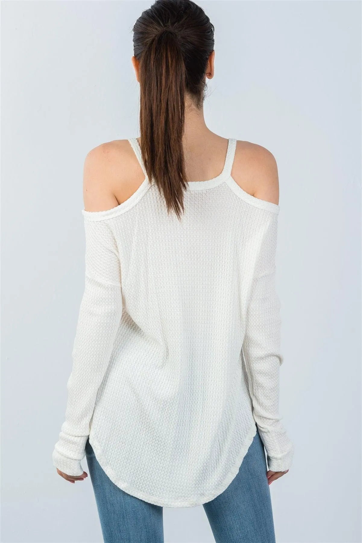 Ivory High Low Cold Shoulder Top /3-2-1 - Tasha Apparel Wholesale