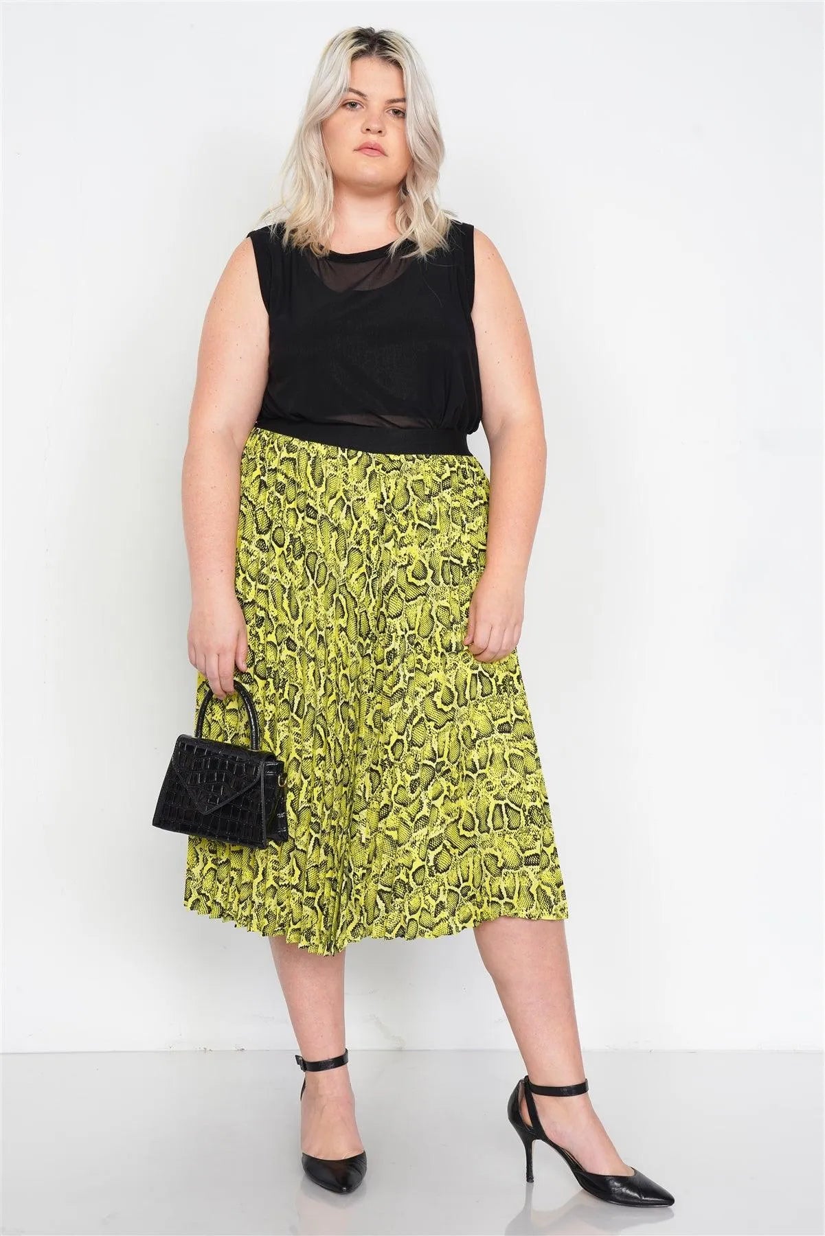 Black Plus Size Mesh Sleeveless Long Tank Top /2-2-2 - Tasha Apparel Wholesale