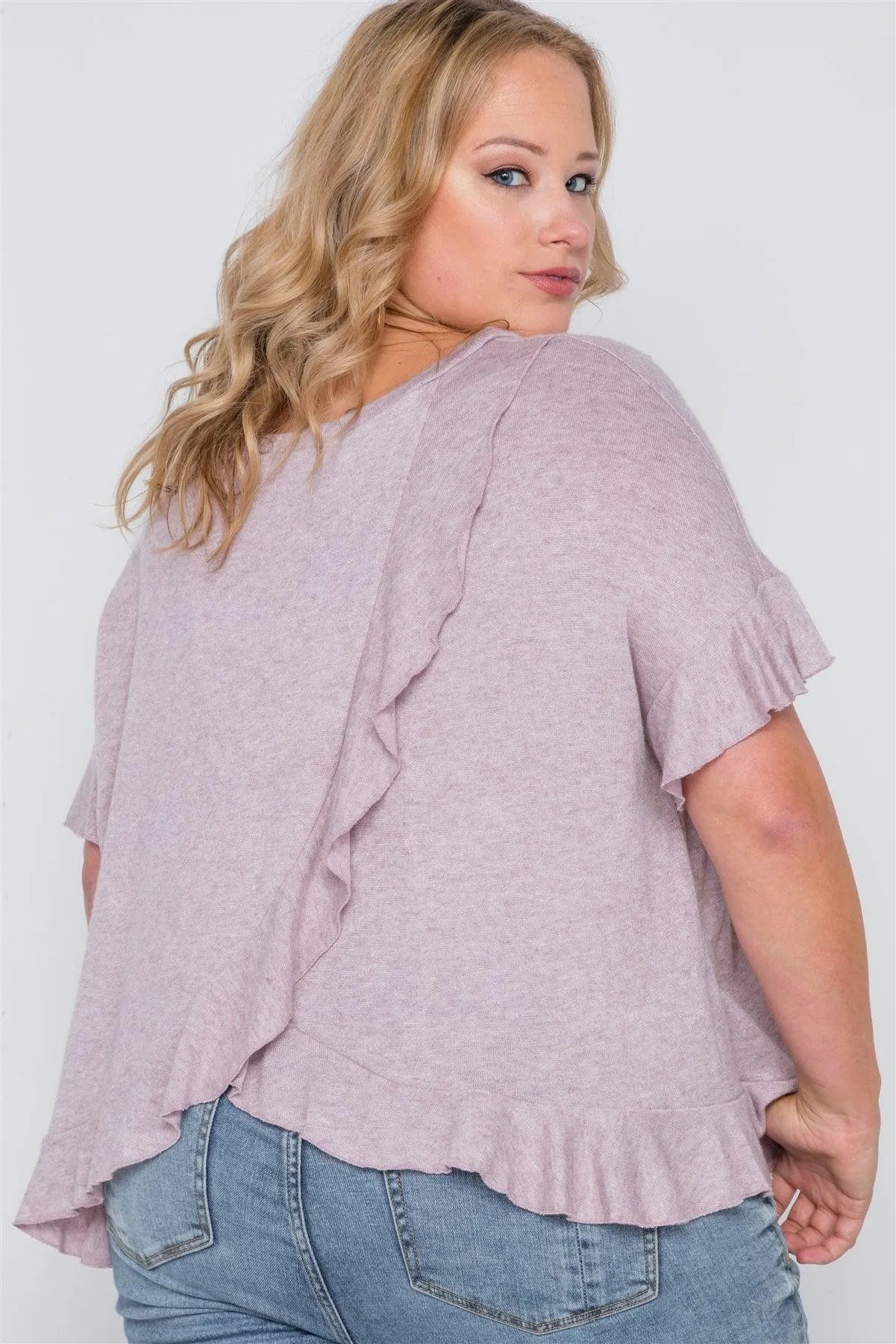 Plus Size Lavender Surplice Back Ruffle Knit Top /2-2 - Tasha Apparel Wholesale