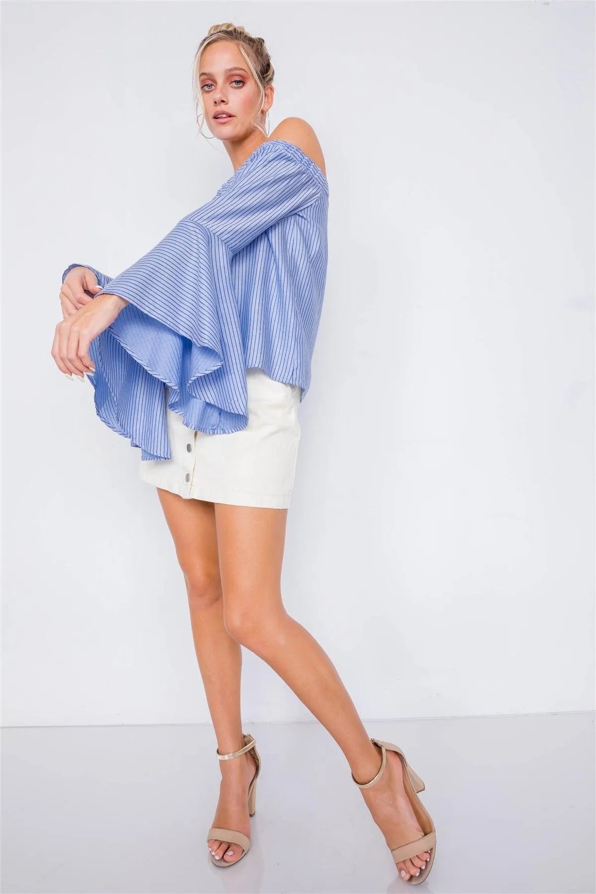 Sky Off-The-Shoulder Belle Sleeve Chic Tencel Top /3-2-1 - Tasha Apparel Wholesale