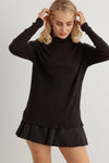 Black Ribbed Turtle Neck Long Sleeve Top /2-2-2