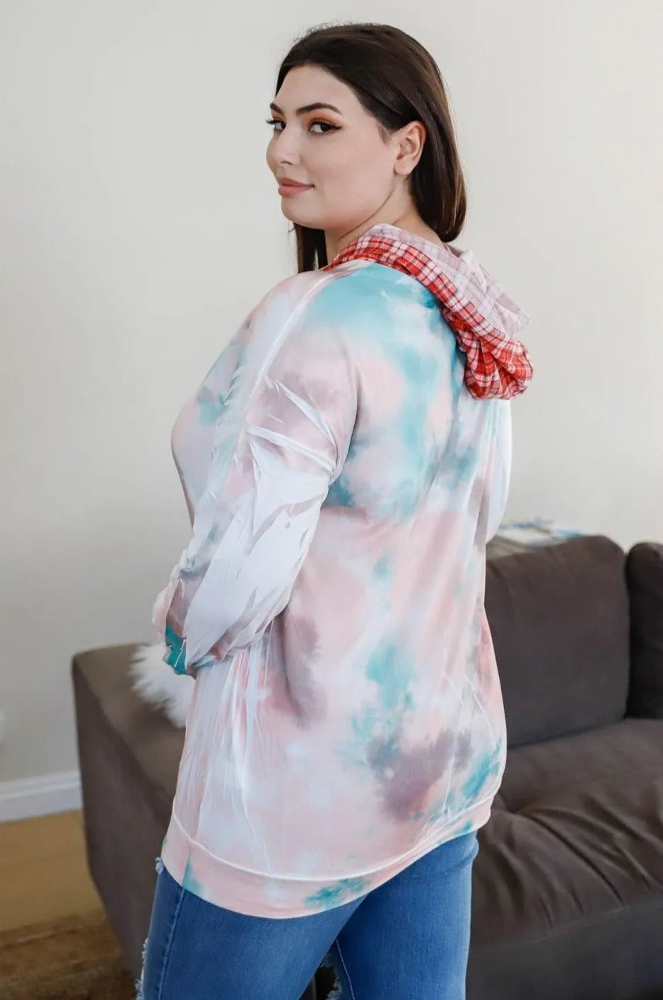 Plus Size Tie-Dye Zip-Up Hoodie Sweatshirt - Tasha Apparel Wholesale