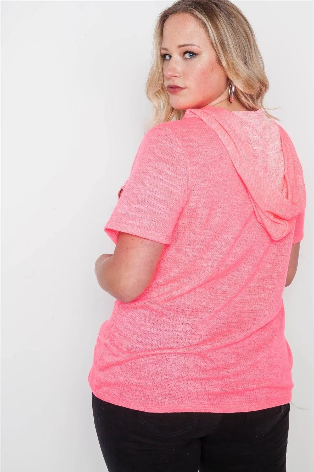 Pink Plus Size Graphic Short-Sleeve Distressed Hoodie - Tasha Apparel Wholesale