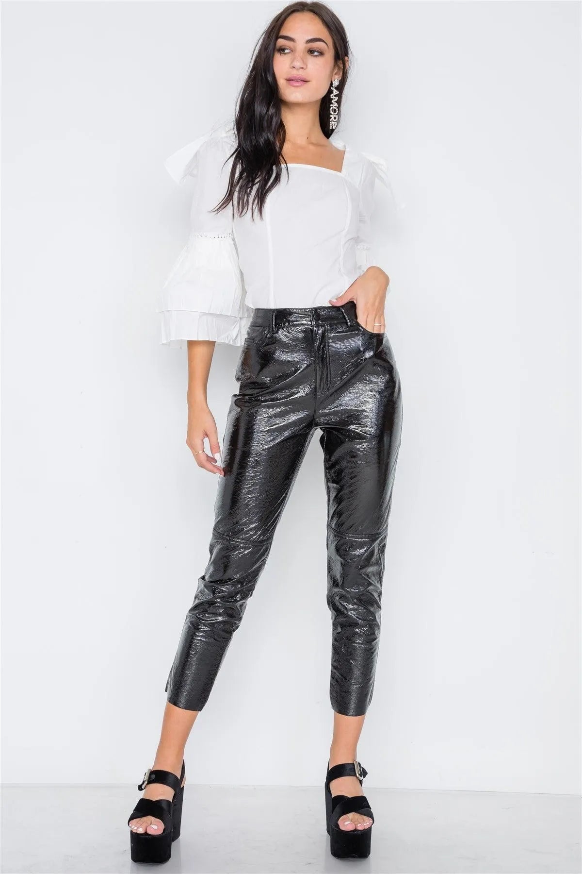 Off White Square Neck Accordion Pleat Sleeves Top /2-2-2 - Tasha Apparel Wholesale