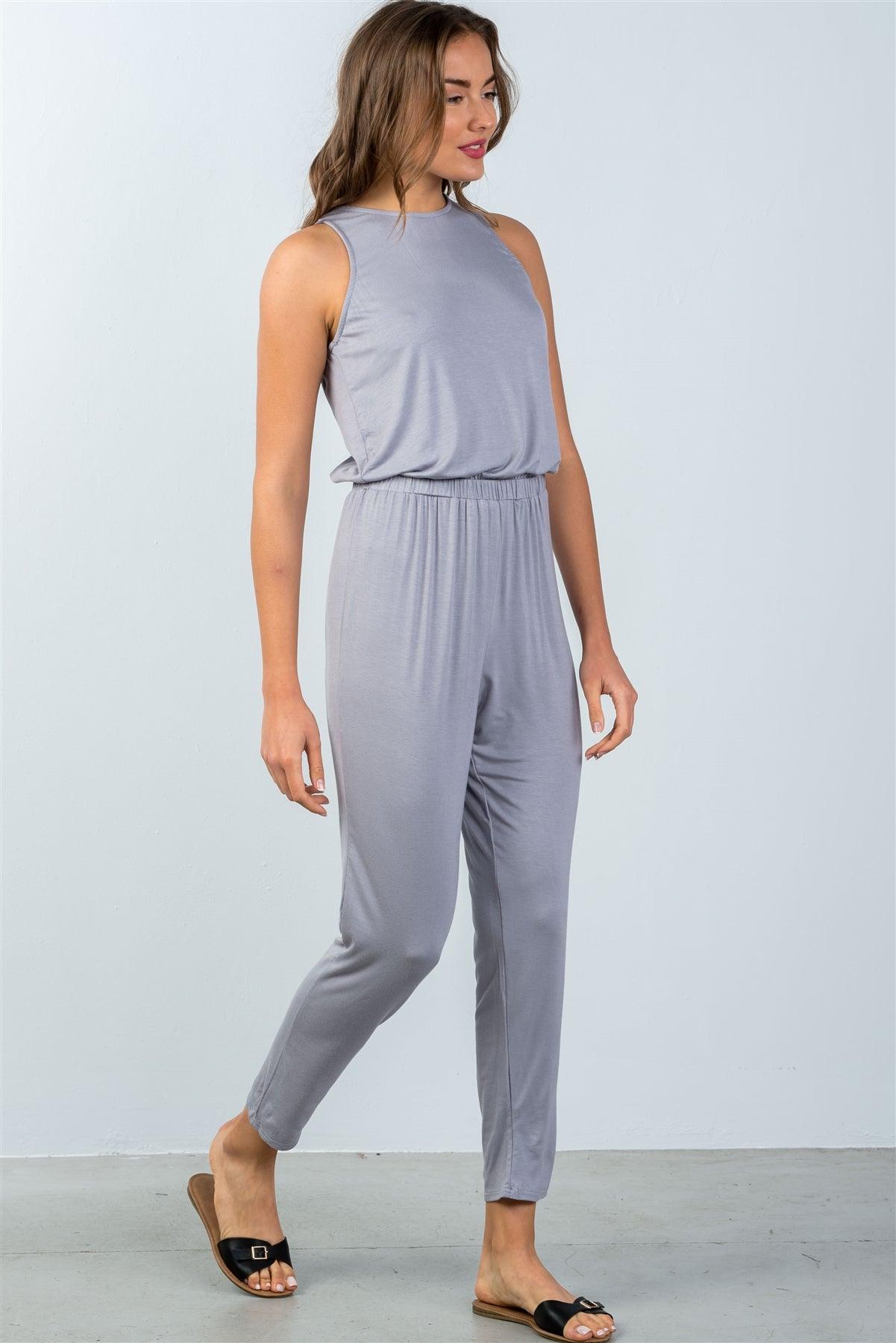 Grey Sleeveless Back Cut Out Jumpsuit /3-2-1