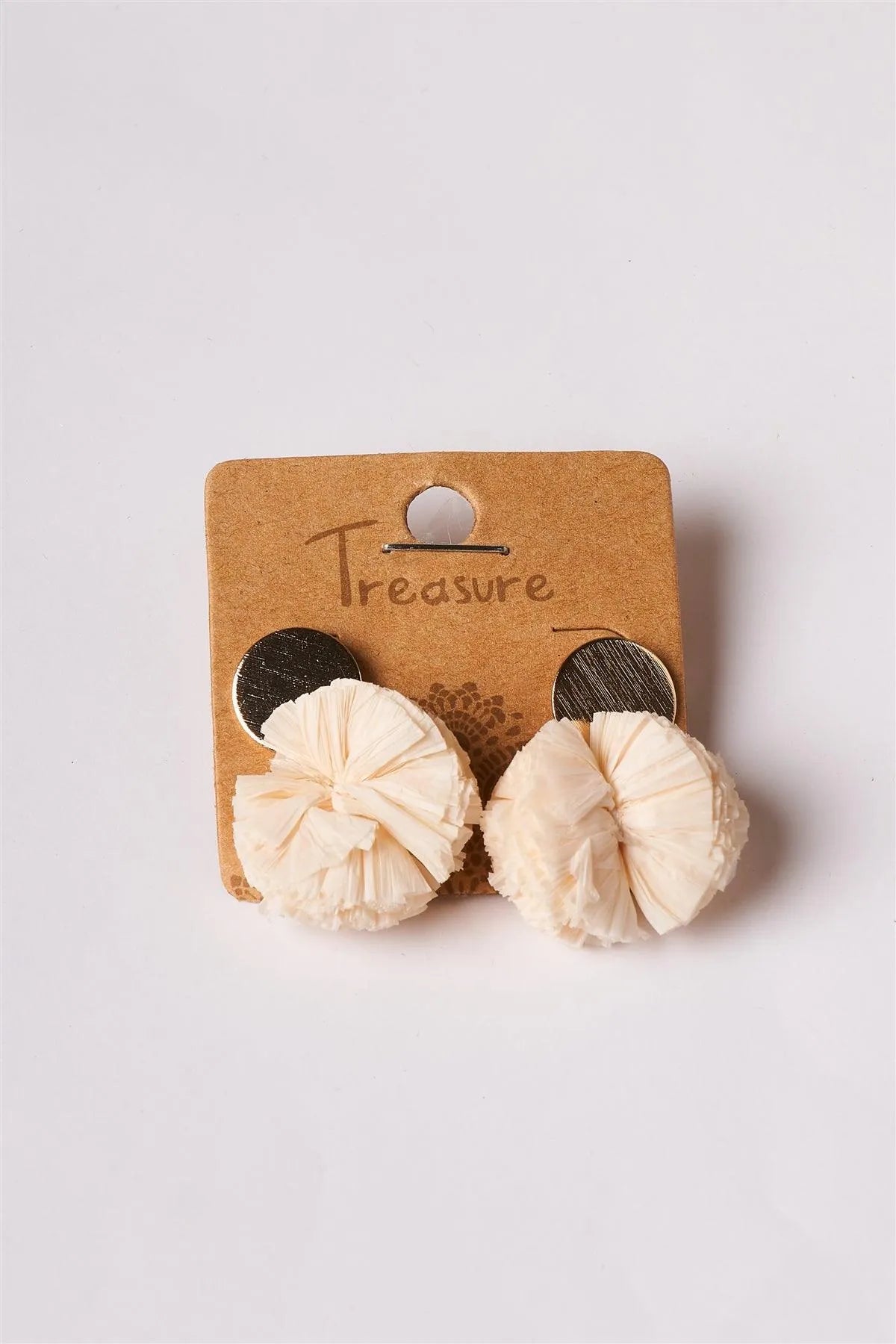 Ivory Raffia Pom Pom Earrings /1 Pair - Tasha Apparel Wholesale