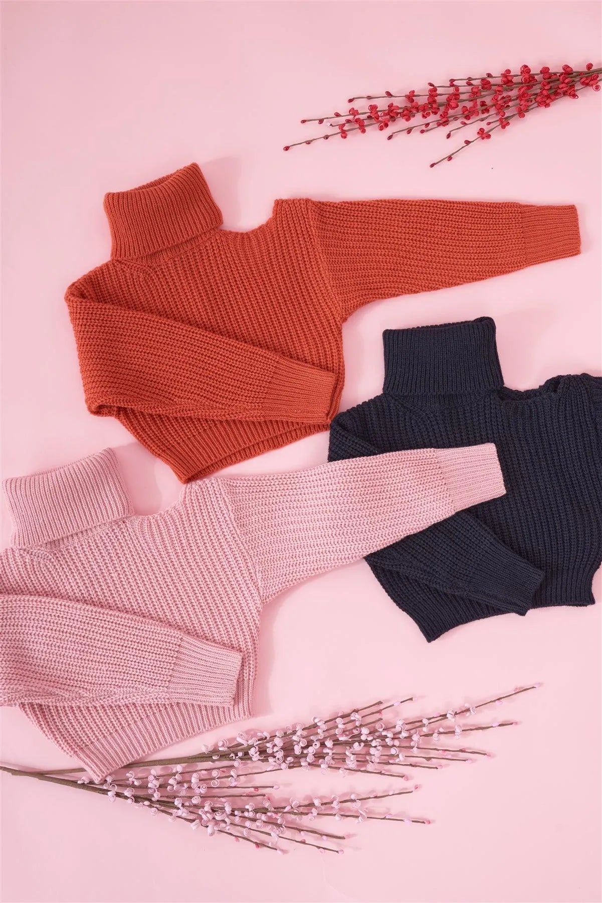 Girls Pink Cut-Out Shoulder Turtleneck Sweater /1-2-1-2 - Tasha Apparel Wholesale