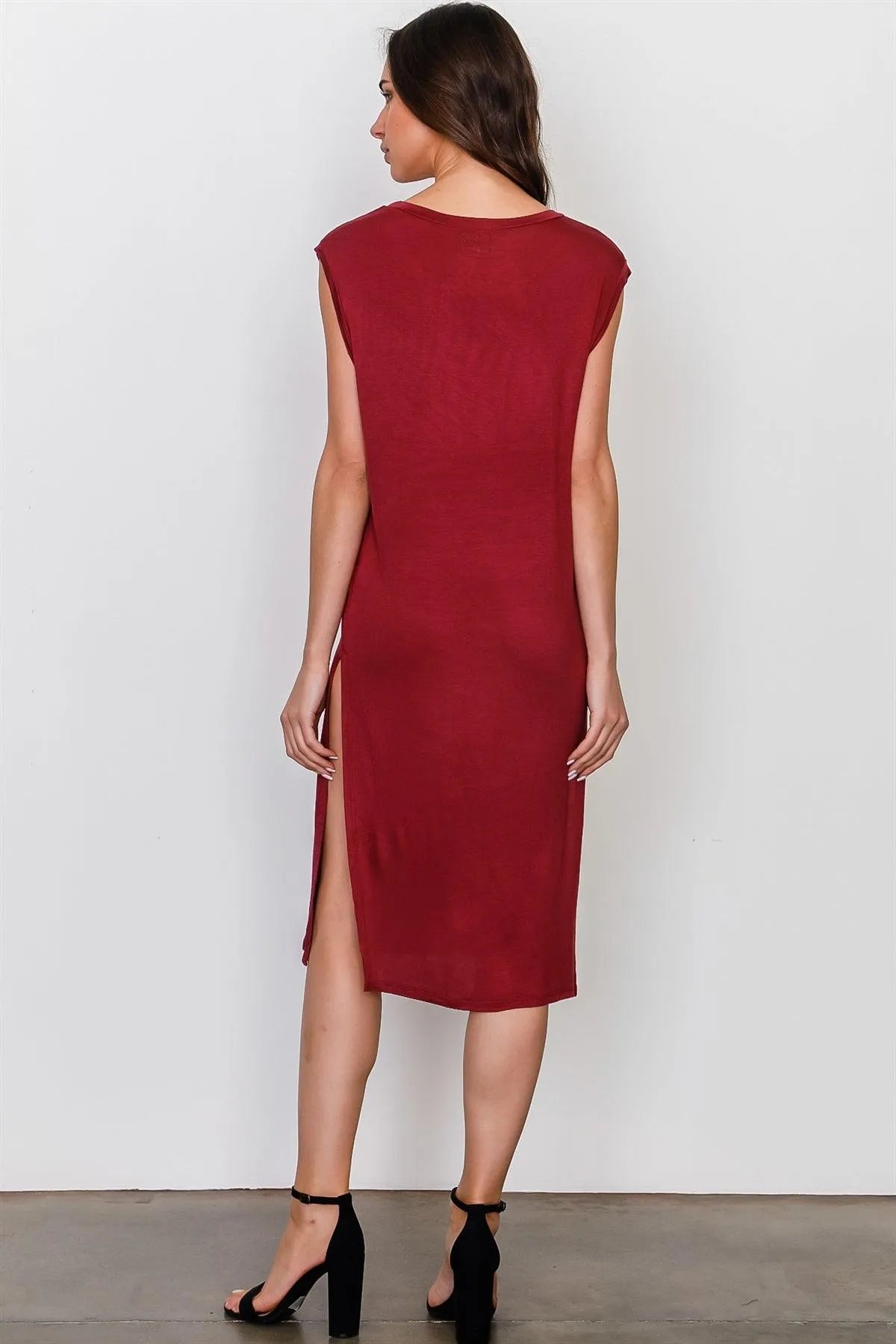 Burgundy Side Split Long Tunic Top /3-2 - Tasha Apparel Wholesale