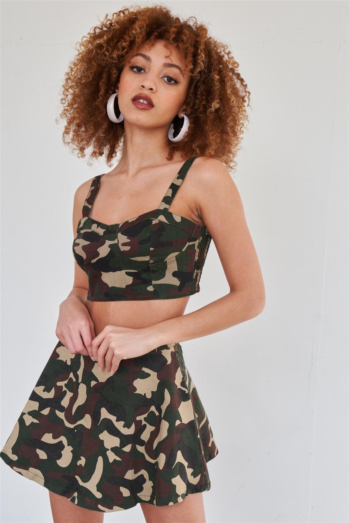 Olive Army Print Sleeveless Bustier Top