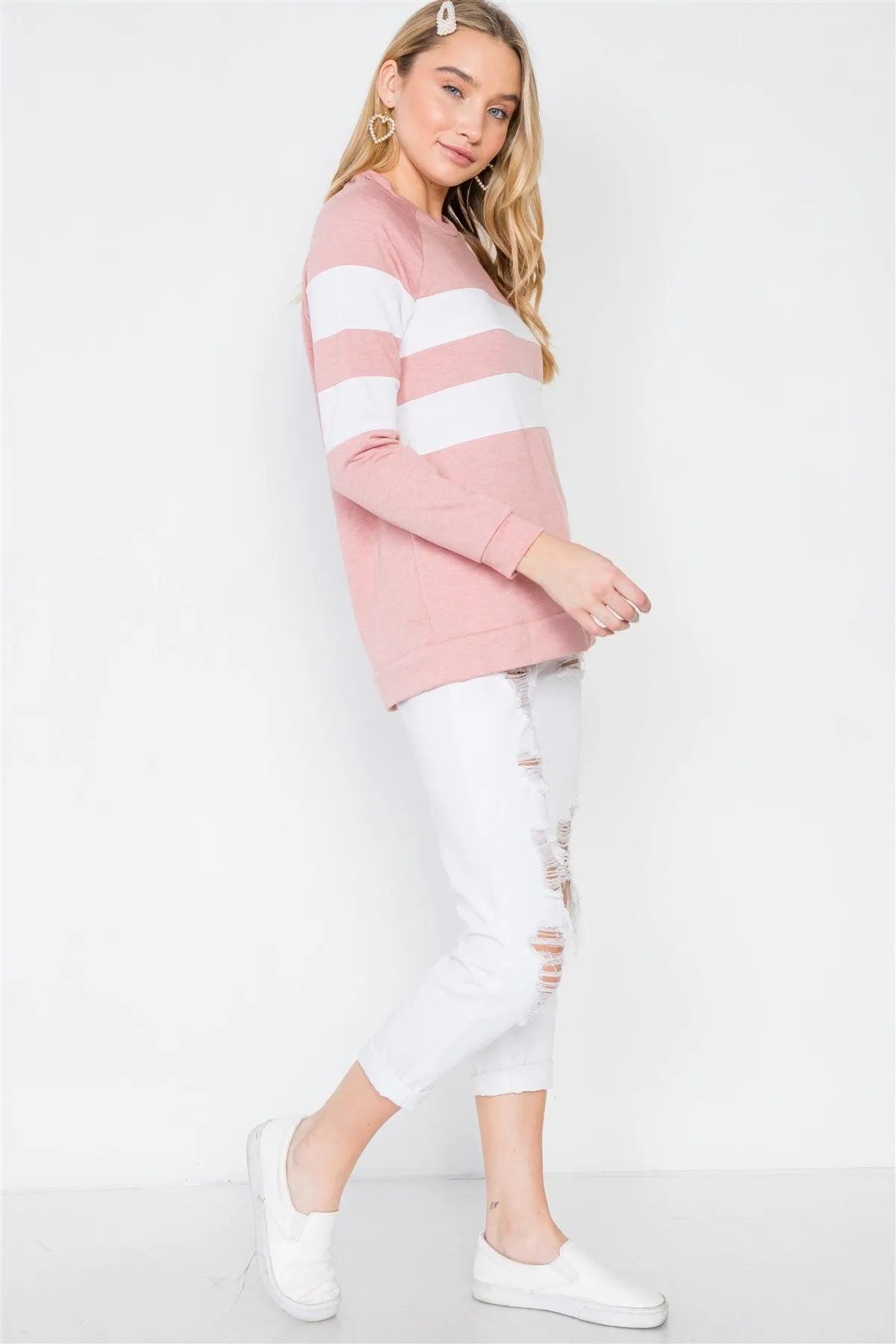 Mauve long Sleeve Colorblock Casual Sweater /2-2-2 - Tasha Apparel Wholesale