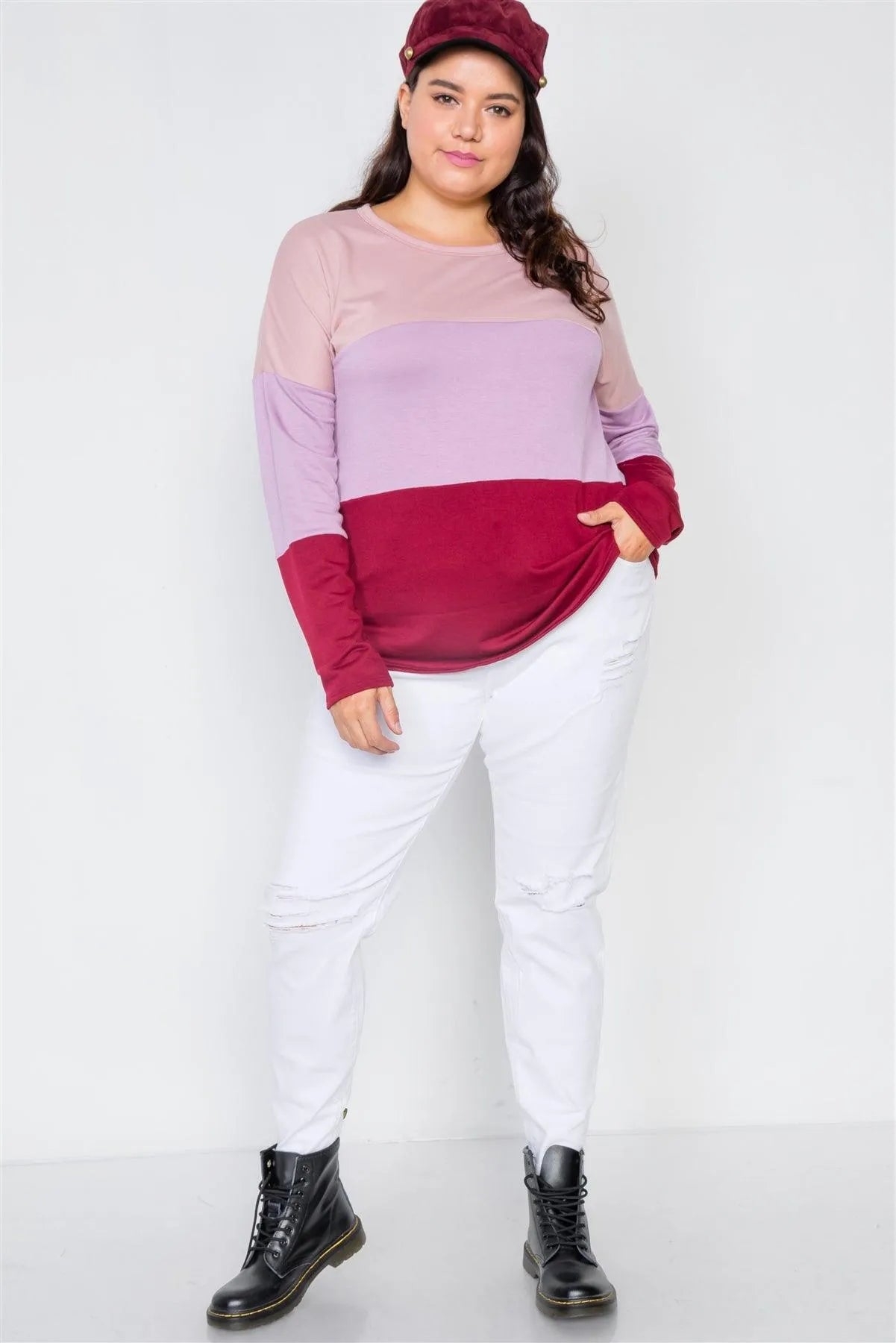 Junior Plus Size Colorblock Soft Knit Top /2-2-2 - Tasha Apparel Wholesale
