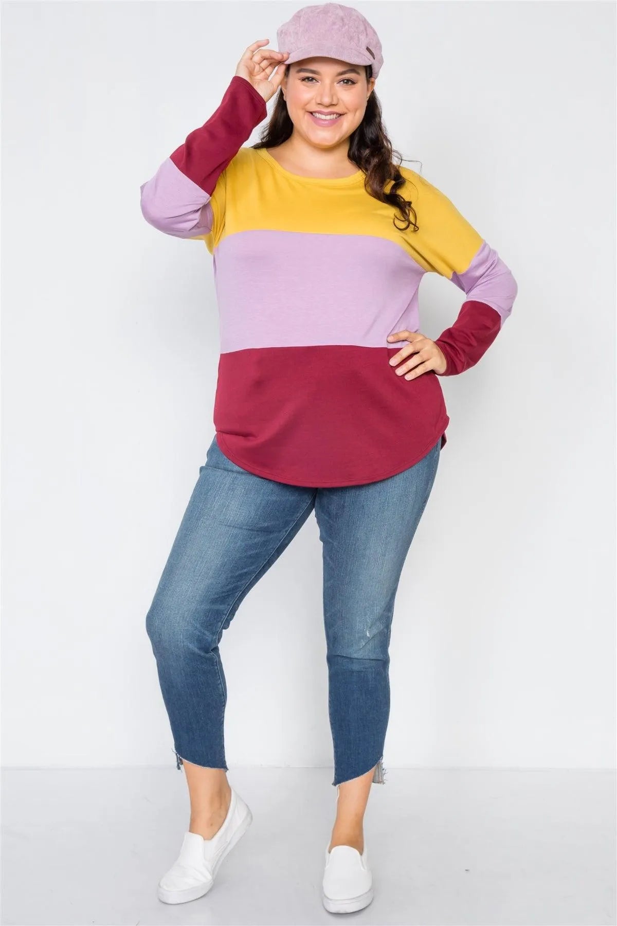 Plus Size Colorblock Long Sleeve Soft Knit Top /2-2-2 - Tasha Apparel Wholesale