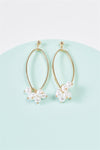 Gold Bunchberry Pearl Dangle Detail Elliptic Hoop Earrings /3 Pairs
