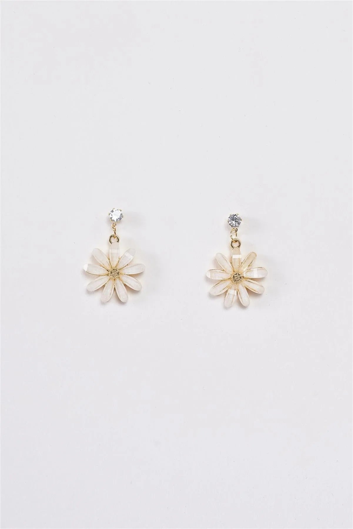 Daisy Love Gold Flower Diamond Bead Dangle Earrings - Tasha Apparel Wholesale
