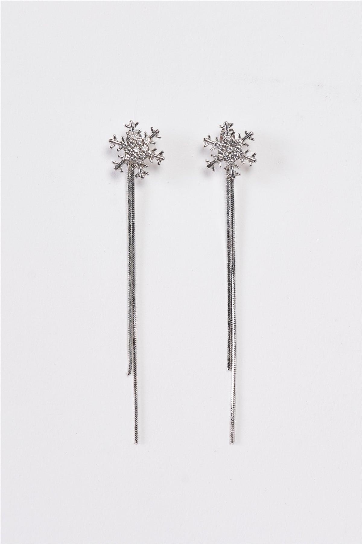 Elsa Silver Faux Diamonds Snowflake Ear Jacket Tassel Snake Drop Earrings /3 Pairs