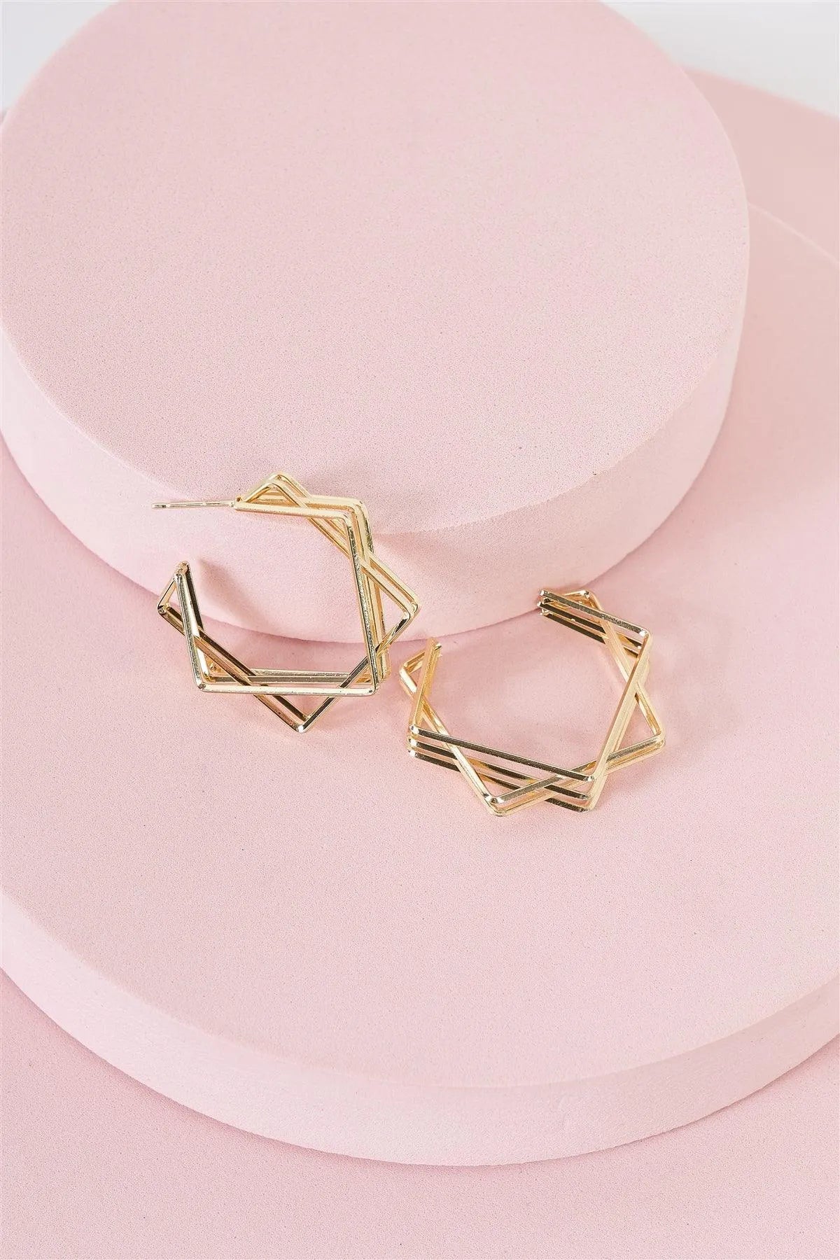 Gold Hollow Heptagon Open Geometric Hoop Earrings /3 Pairs - Tasha Apparel Wholesale