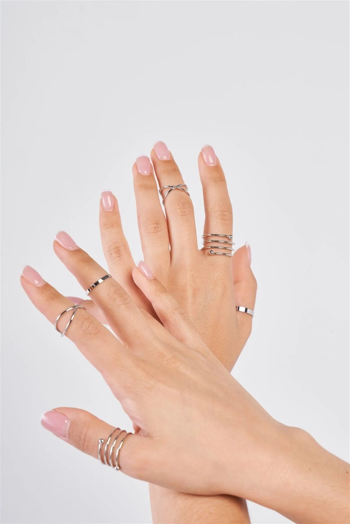 Silver Minimalistic Cross Decor Set of 6 Rings - Tasha Apparel Wholesale