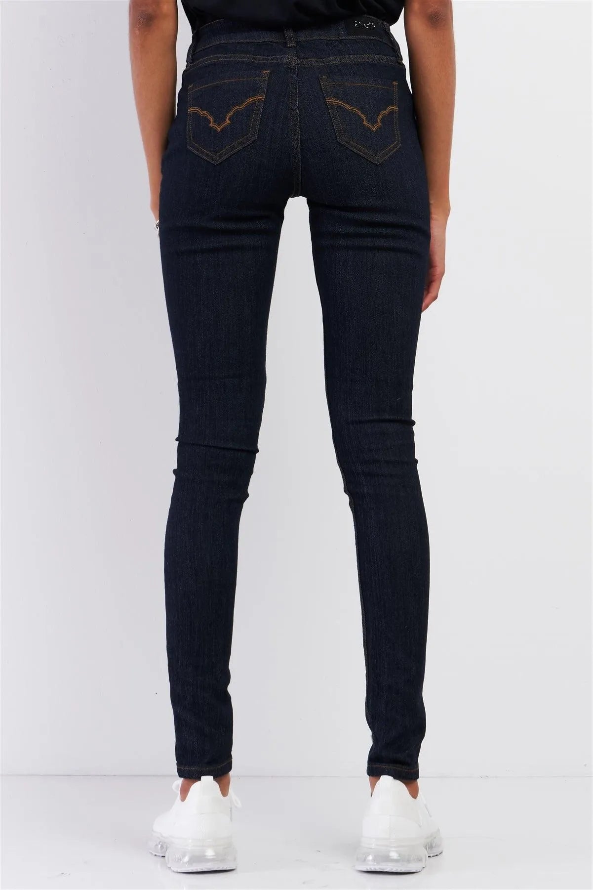 Mid Rise Designed Back Pocket Straight Cut Denim Jeans - Tasha Apparel Wholesale