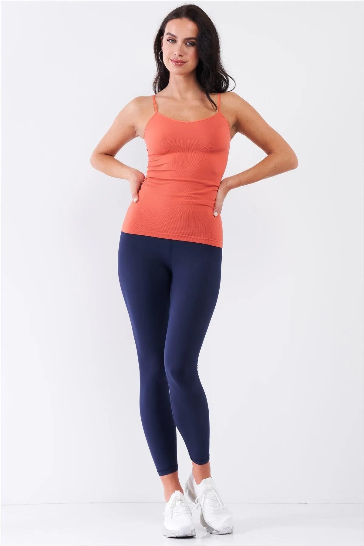 Coral Solid Sleeveless V-Neck Ribbed Tight Cami Top /3-3 - Tasha Apparel Wholesale