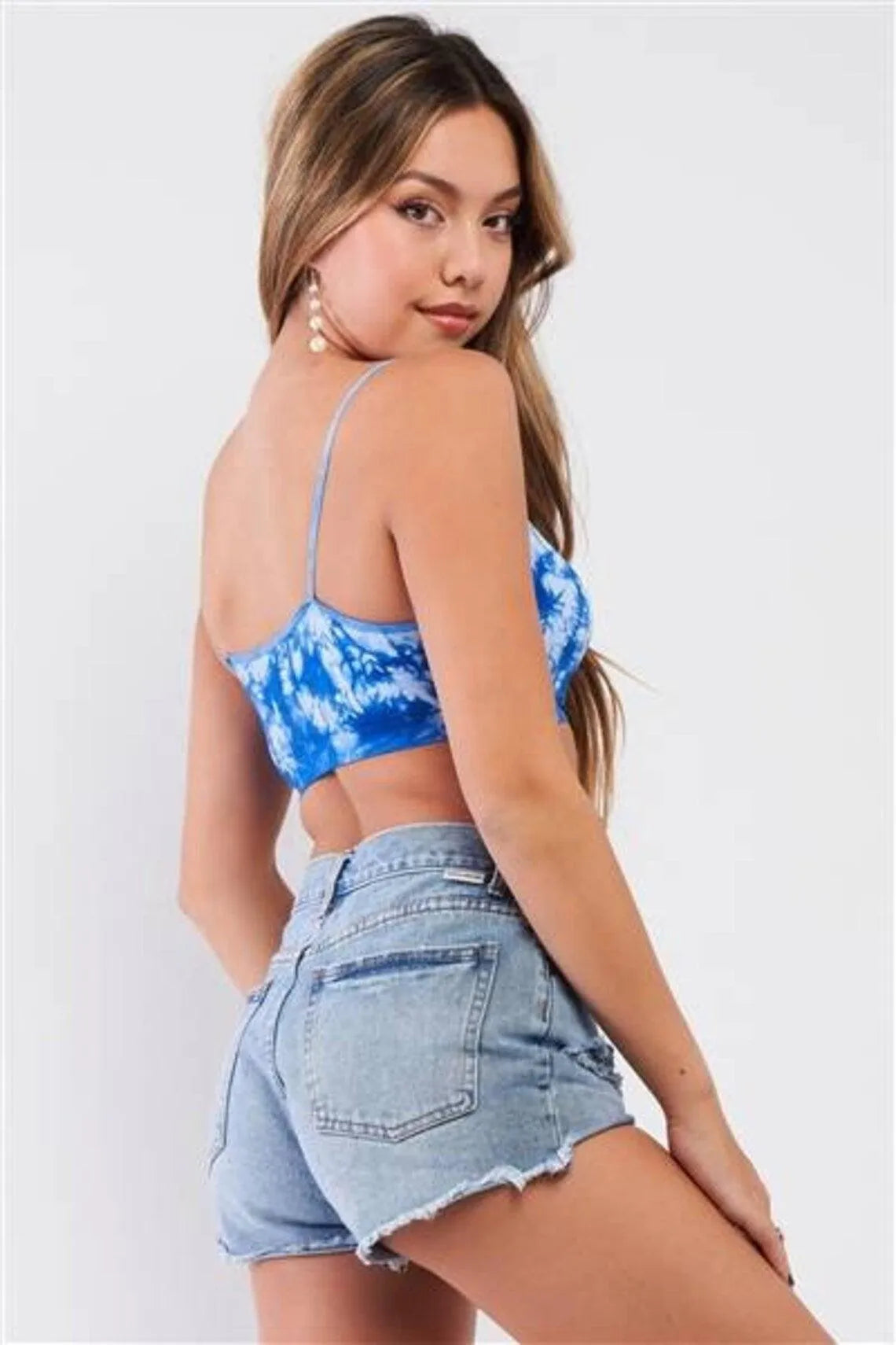 Blue Tie-Dye Sleeveless Sports Bra /3-3 - Tasha Apparel Wholesale