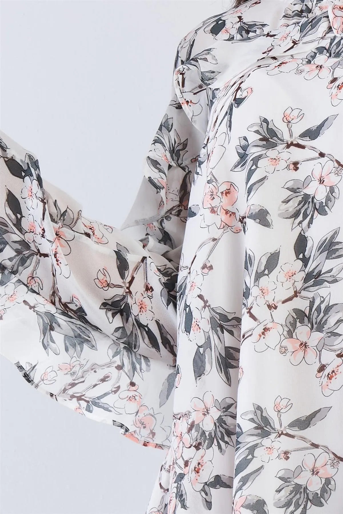 White Long Sleeve Oversized Floral Ruffle Dress /2-2-2 - Tasha Apparel Wholesale