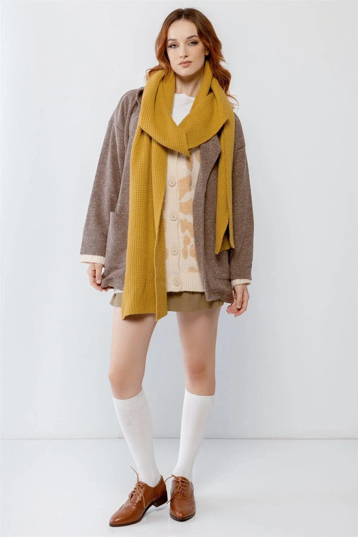 Mocha Knit Collared Two Pocket Open Front Cardigan /2-2-2 - Tasha Apparel Wholesale