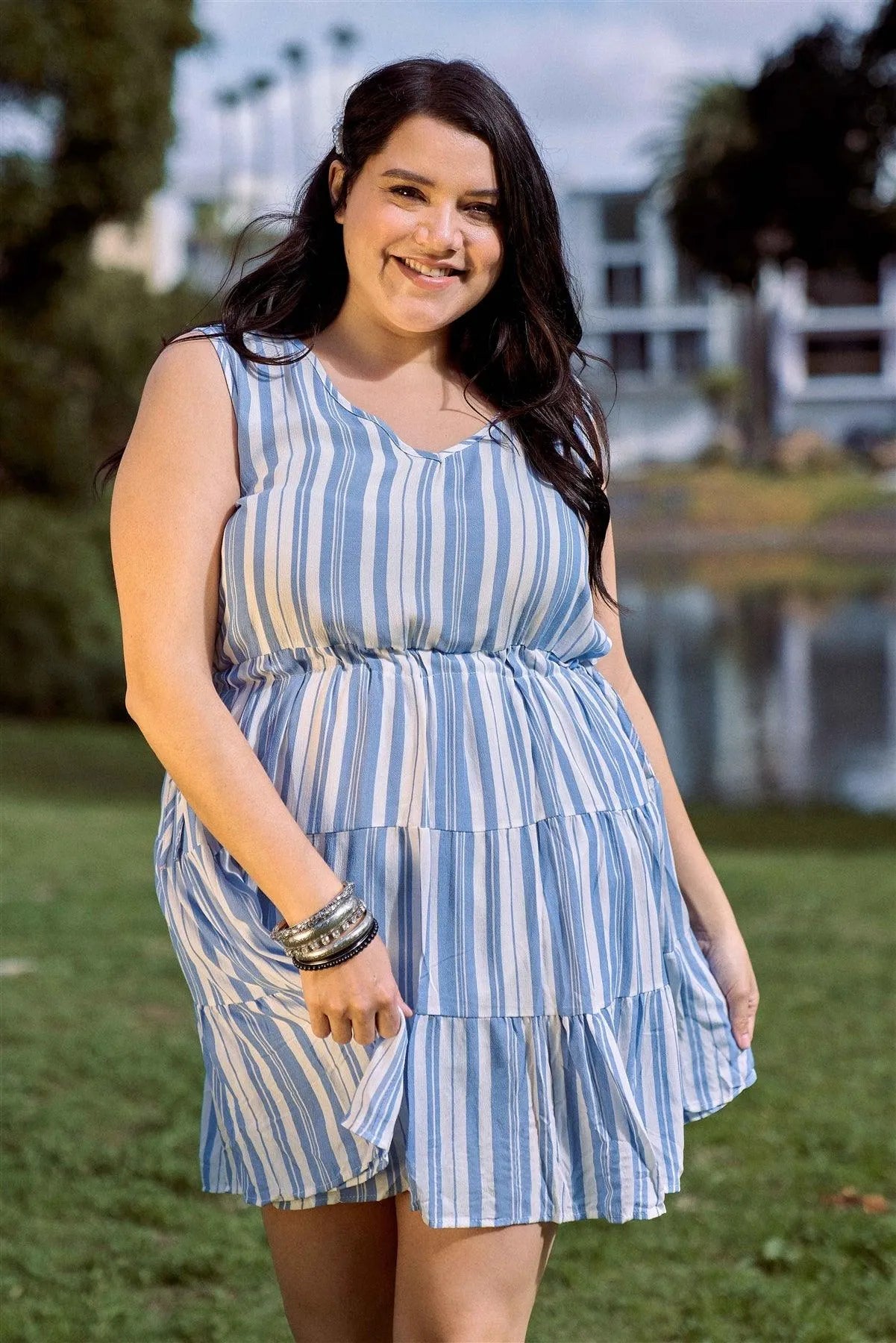 Blue Plus Size Dress /3-2-1 - Tasha Apparel Wholesale