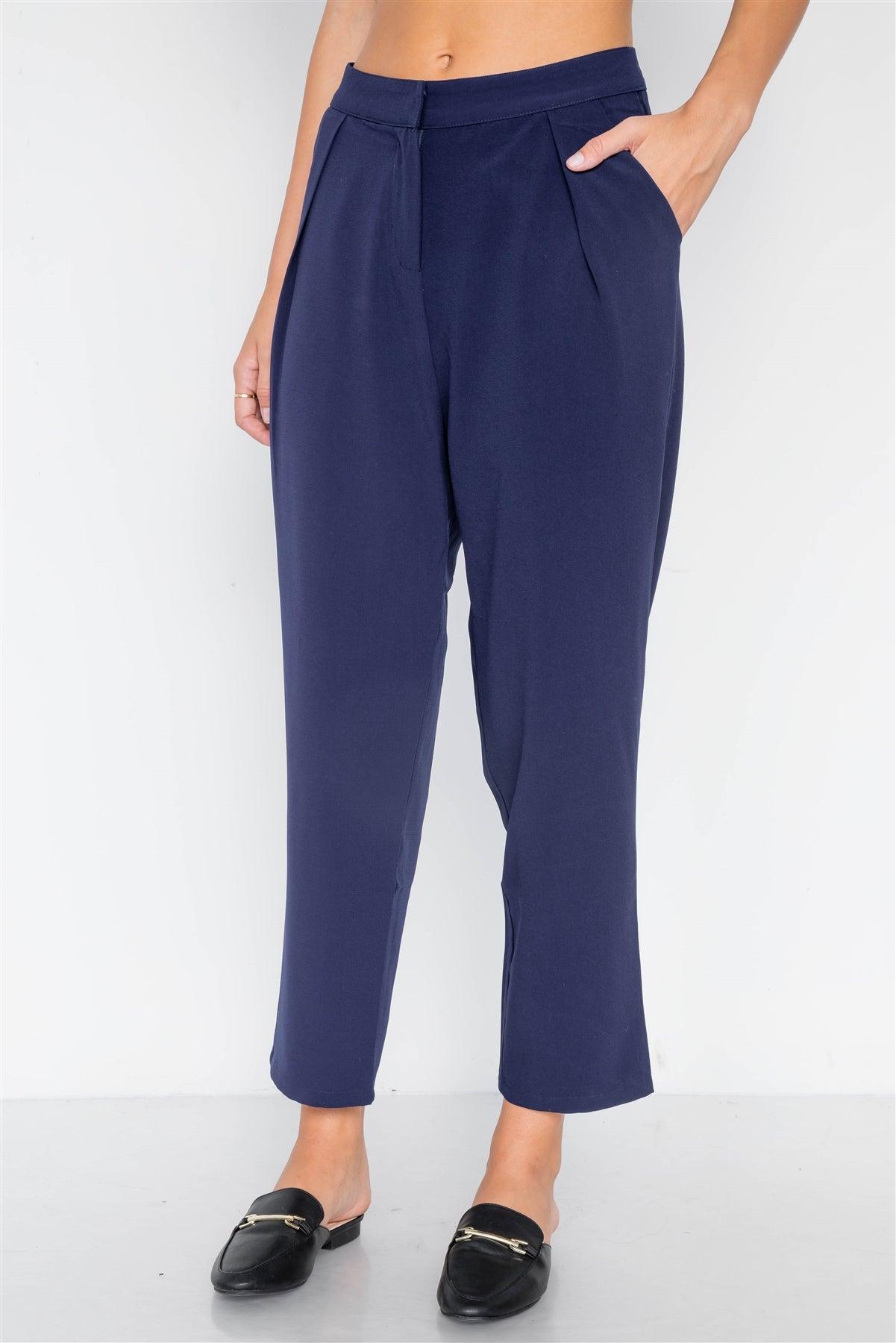 Navy Cropped Ankle Leg Pants