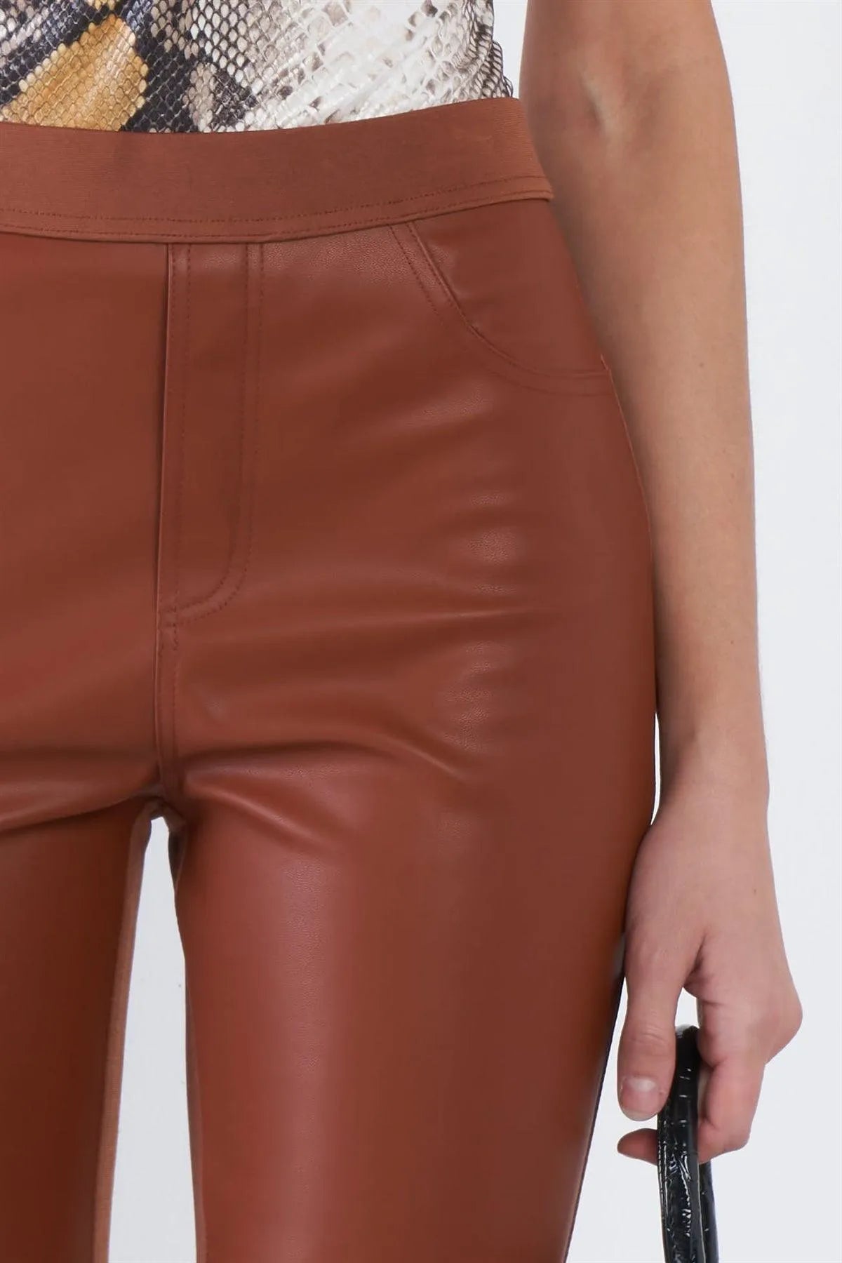 Camel Brown Mixed Material Skinny Leg Leggings /2-2 - Tasha Apparel Wholesale