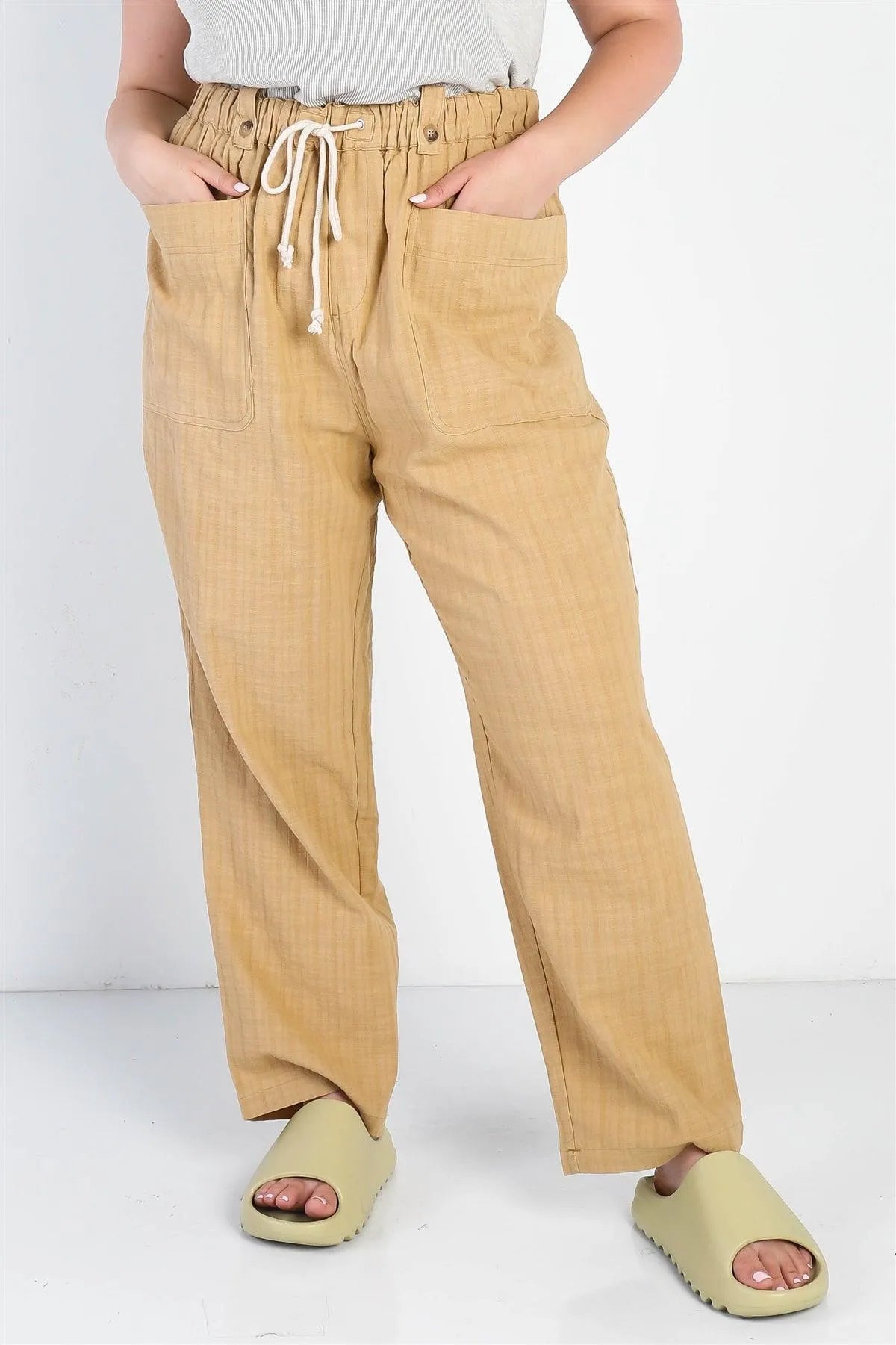 Junior Plus Camel Textured Two Pocket Pants /1-1-1 - Tasha Apparel Wholesale