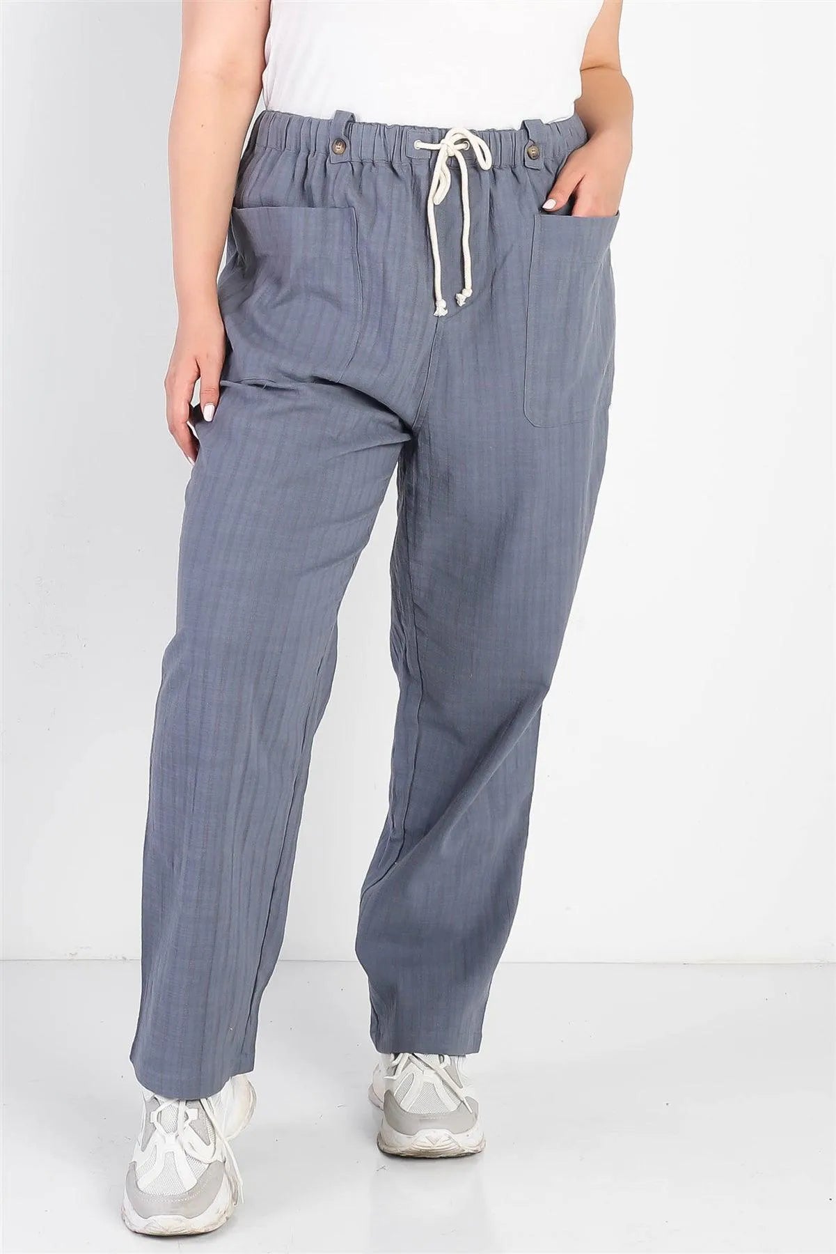 Junior Plus Charcoal Textured Two Pocket Pants /2-2 - Tasha Apparel Wholesale