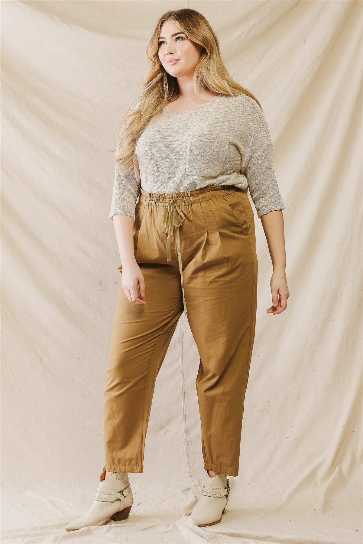 Junior Plus Camel Cotton Material Two Pocket Pants - Tasha Apparel Wholesale