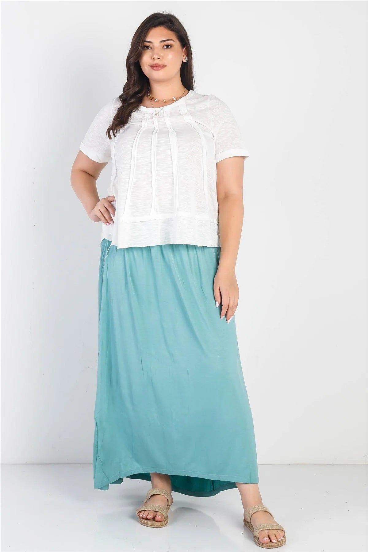 Junior Plus Sage Smocked Waist Maxi Skirt /3-2-1 - Tasha Apparel Wholesale