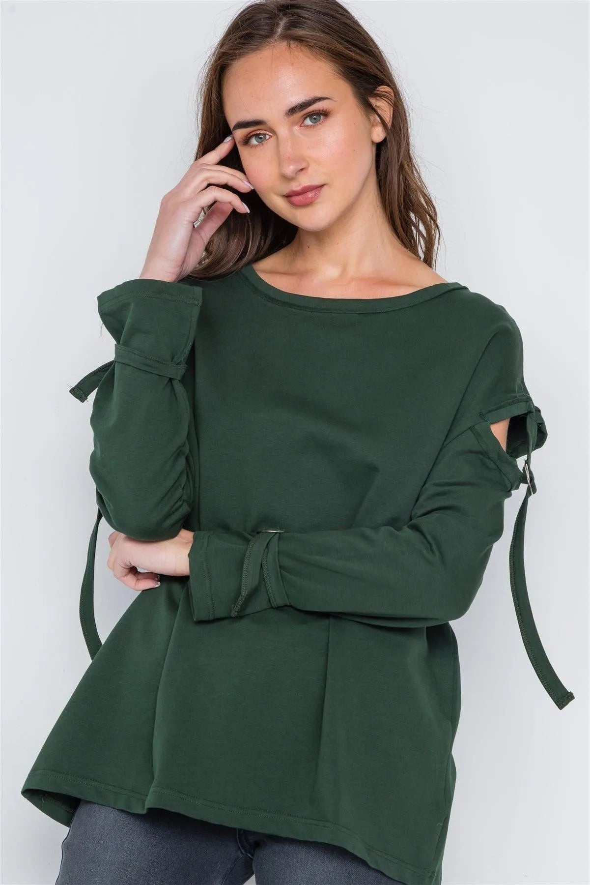 Hunter Green Long Sleeve Cut-Out Sweater /1-3-2 - Tasha Apparel Wholesale