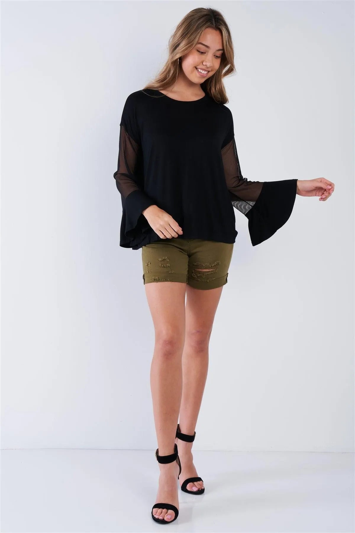 Black Long Mesh Sleeve Top /1-2-2 - Tasha Apparel Wholesale