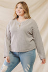 Junior Plus Grey Knit Button-Up Long Sleeve Top /3-2-1