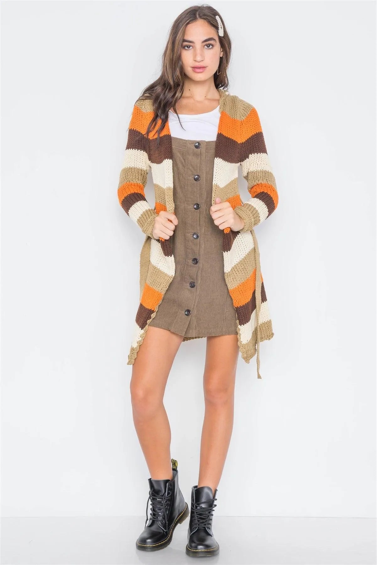 Cream Multi Chunky Knit Colorblock Cardigan / 2-4-1 - Tasha Apparel Wholesale