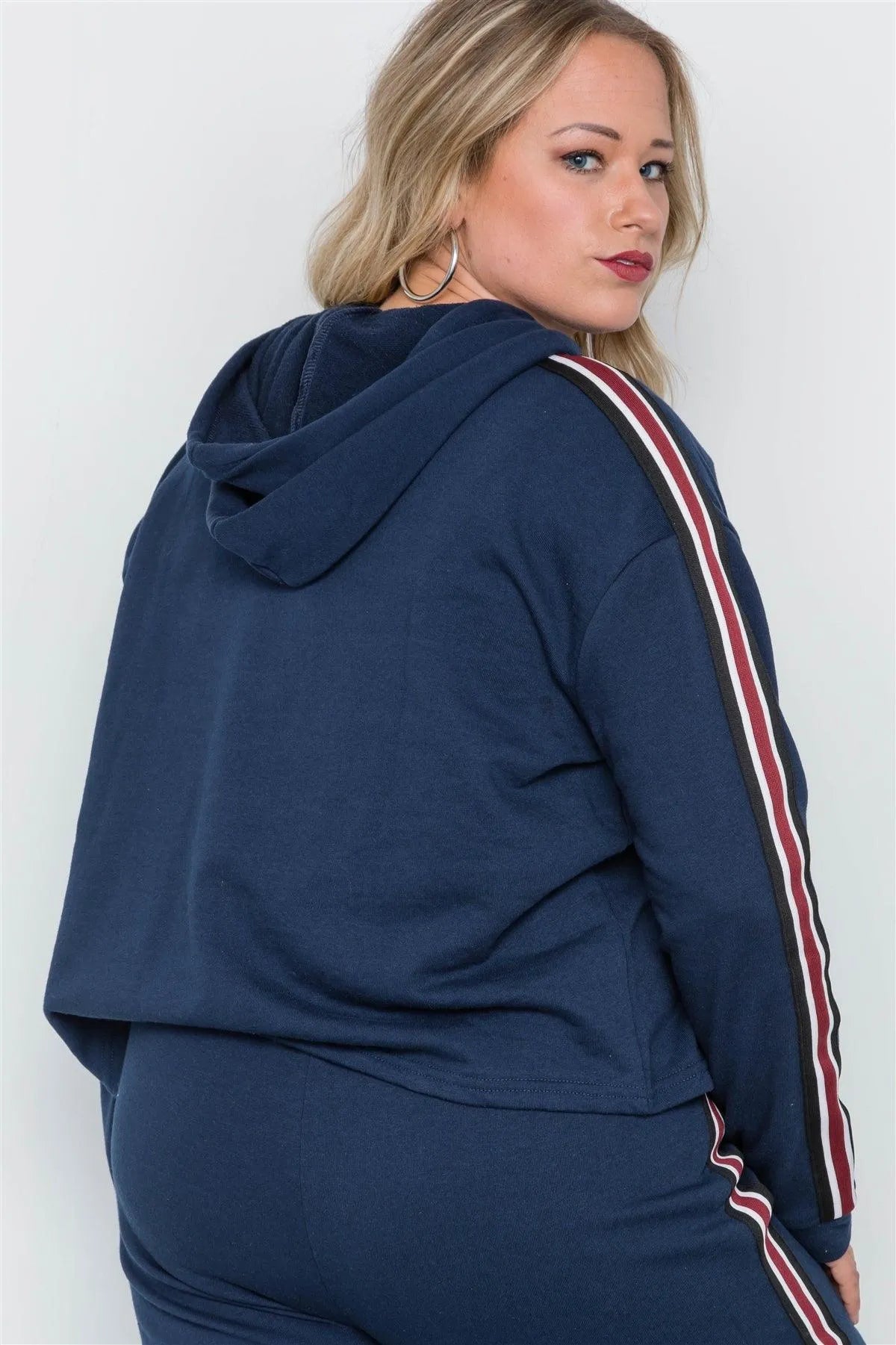 Plus Size Navy Sporty Contrast Trim Two Pice Set /2-2-2 - Tasha Apparel Wholesale