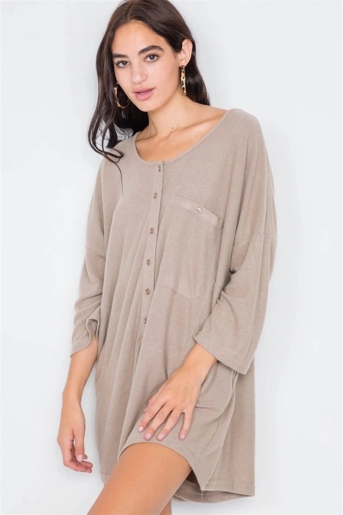 Stone Wool Oversized Drop Shoulder Romper /4-2 - Tasha Apparel Wholesale