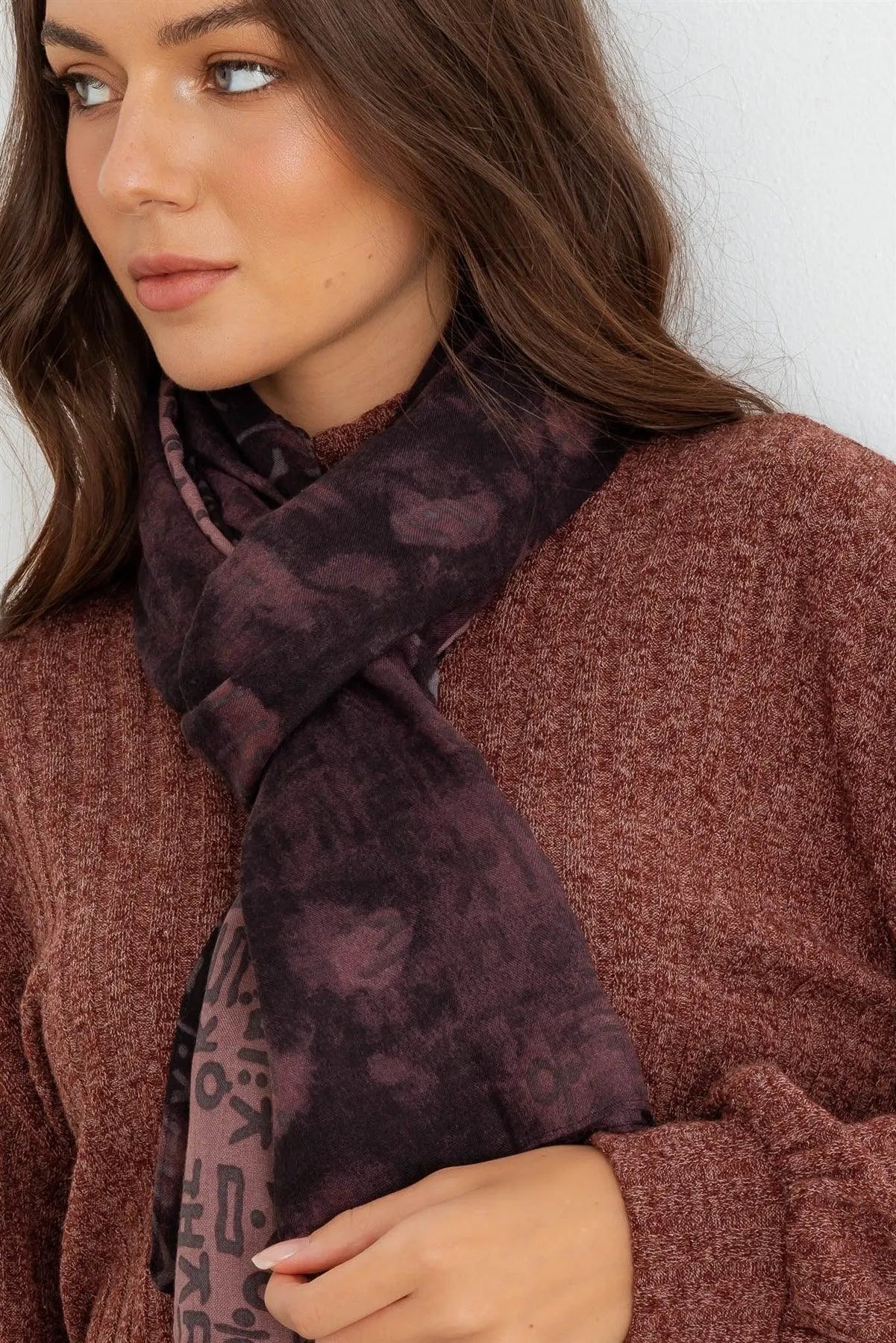 Purple Hangul Design Korean Languages Wrap Long Shawl Scarf - Tasha Apparel Wholesale