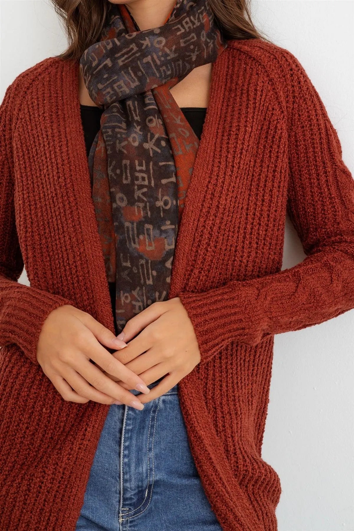 Orange Hangul Design Korean Languages Wrap Long Shawl Scarf - Tasha Apparel Wholesale