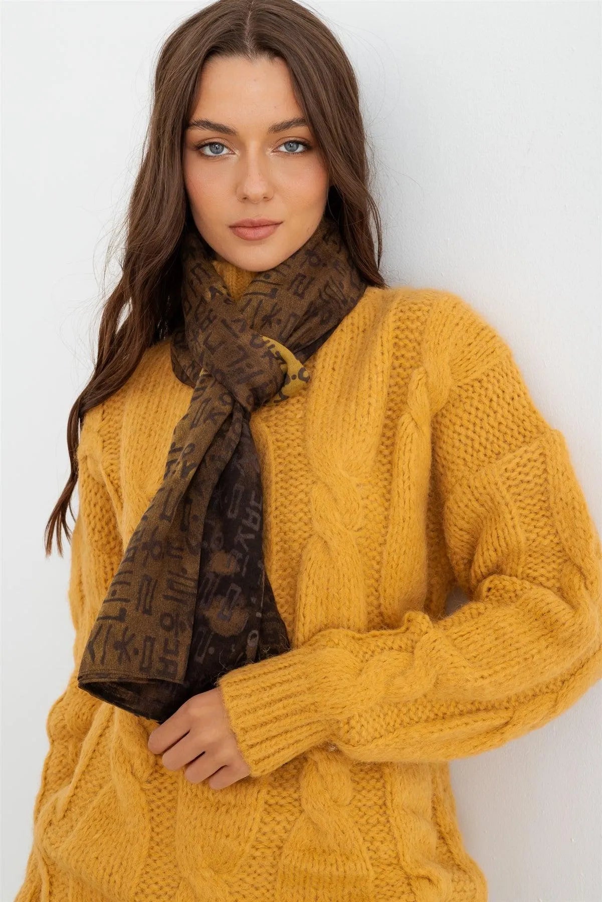 Yellow Hangul Design Korean Wrap Long Shawl Scarf - Tasha Apparel Wholesale