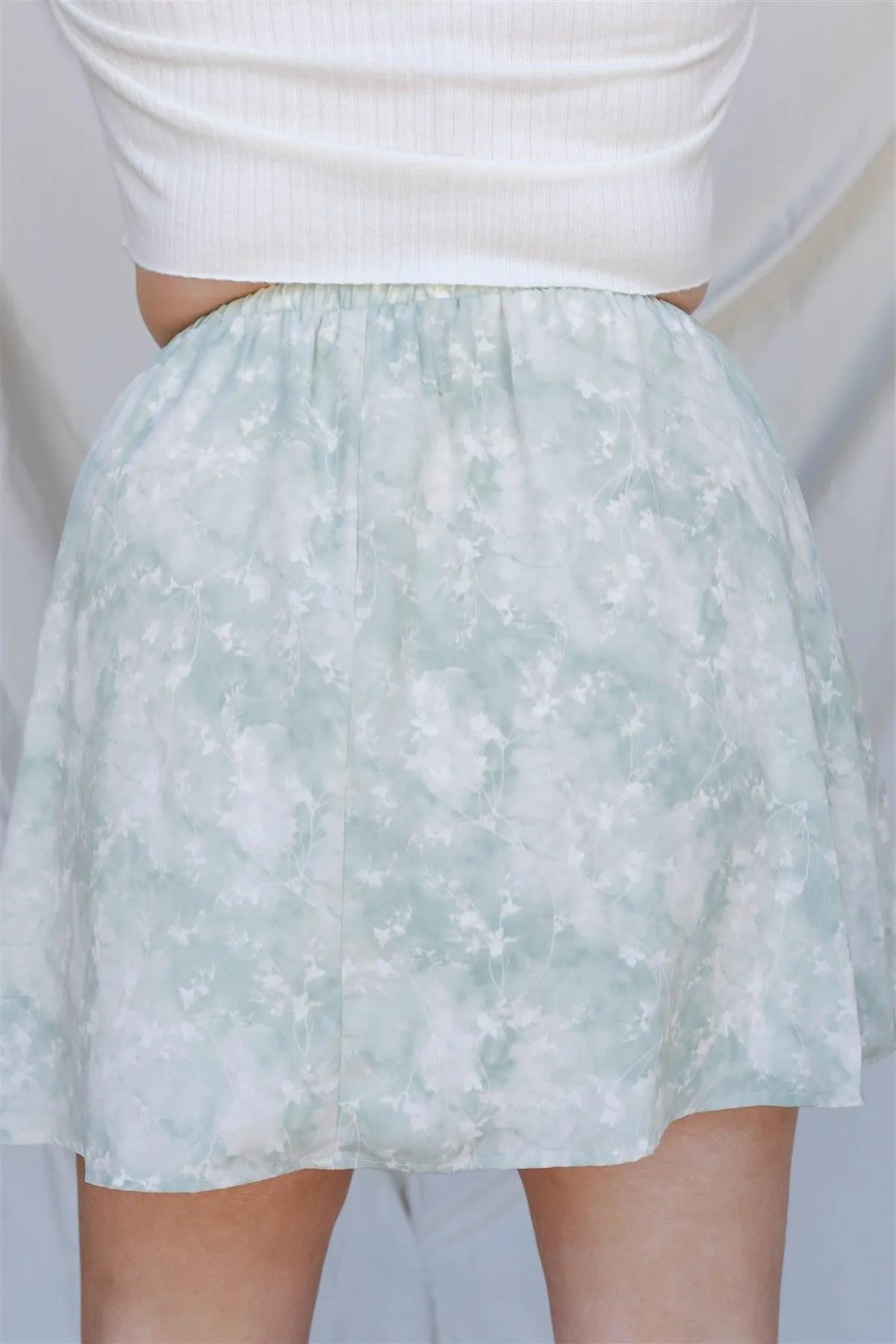 Junior Plus Sage Tie-Dye Floral Print Mini Skirt /3-2-1 - Tasha Apparel Wholesale
