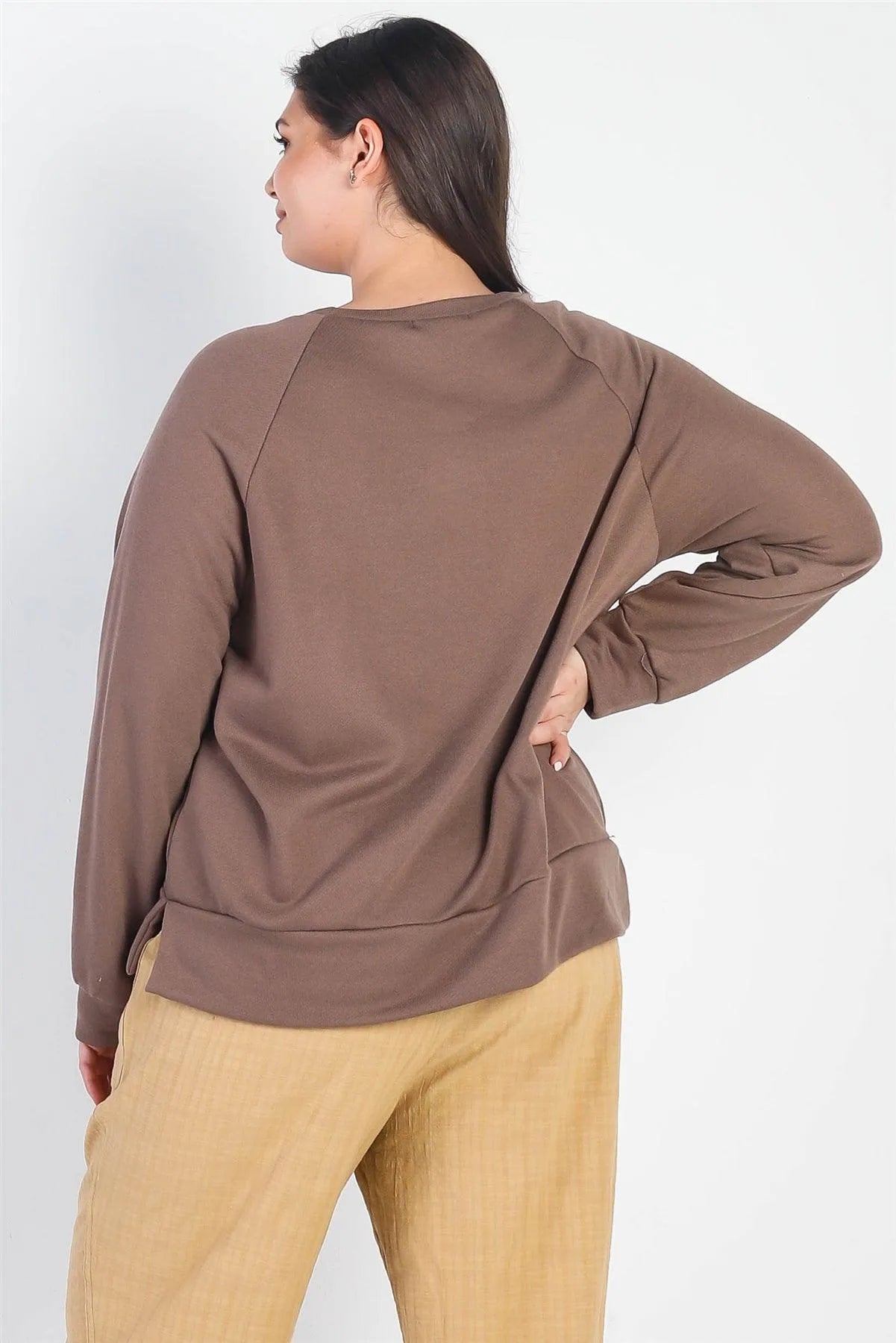 Junior Plus Cocoa "Believe In Yourself,4 Love Of Your Life" Long Sleeve Top /2-2-1 - Tasha Apparel Wholesale