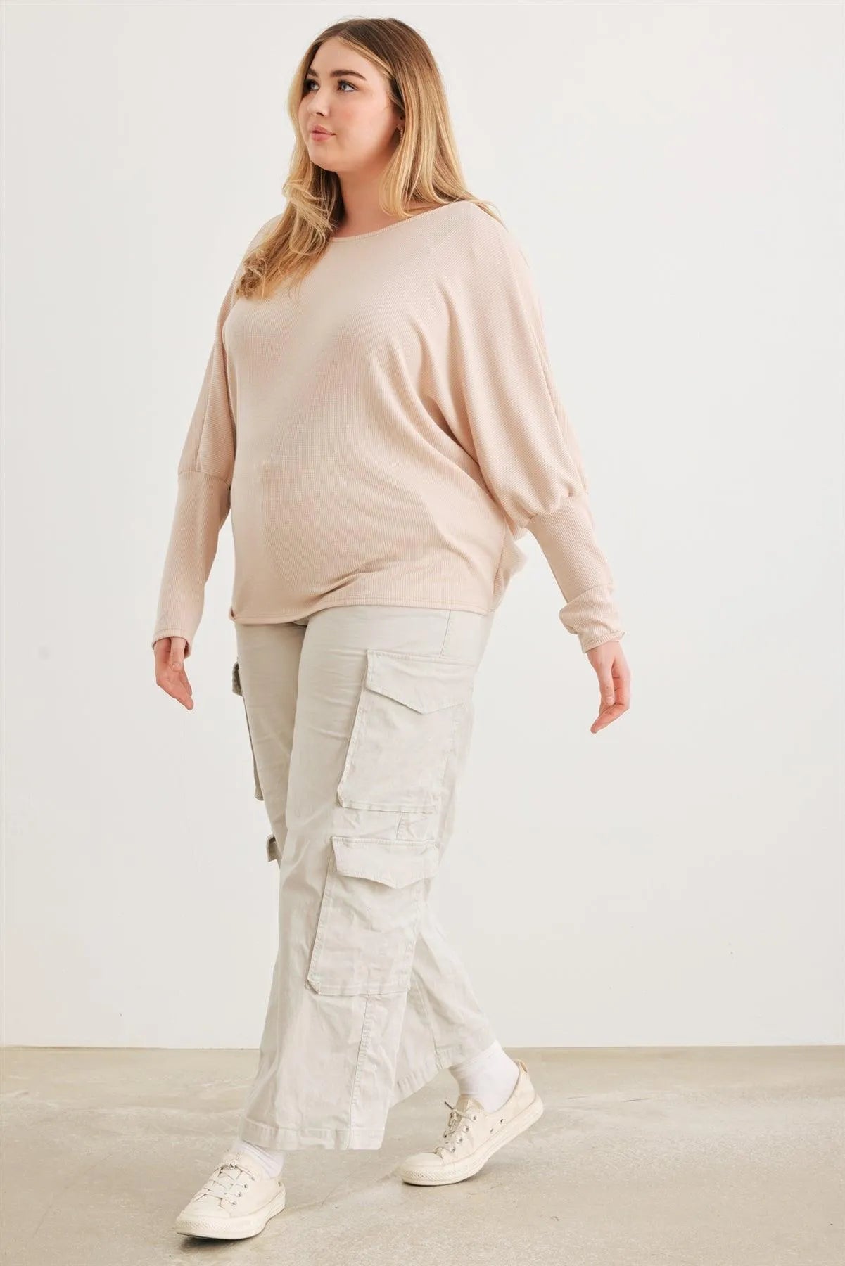 Junior Plus Sand Knit Batwing Sleeve Wrap Open Back Top /1-2-1 - Tasha Apparel Wholesale