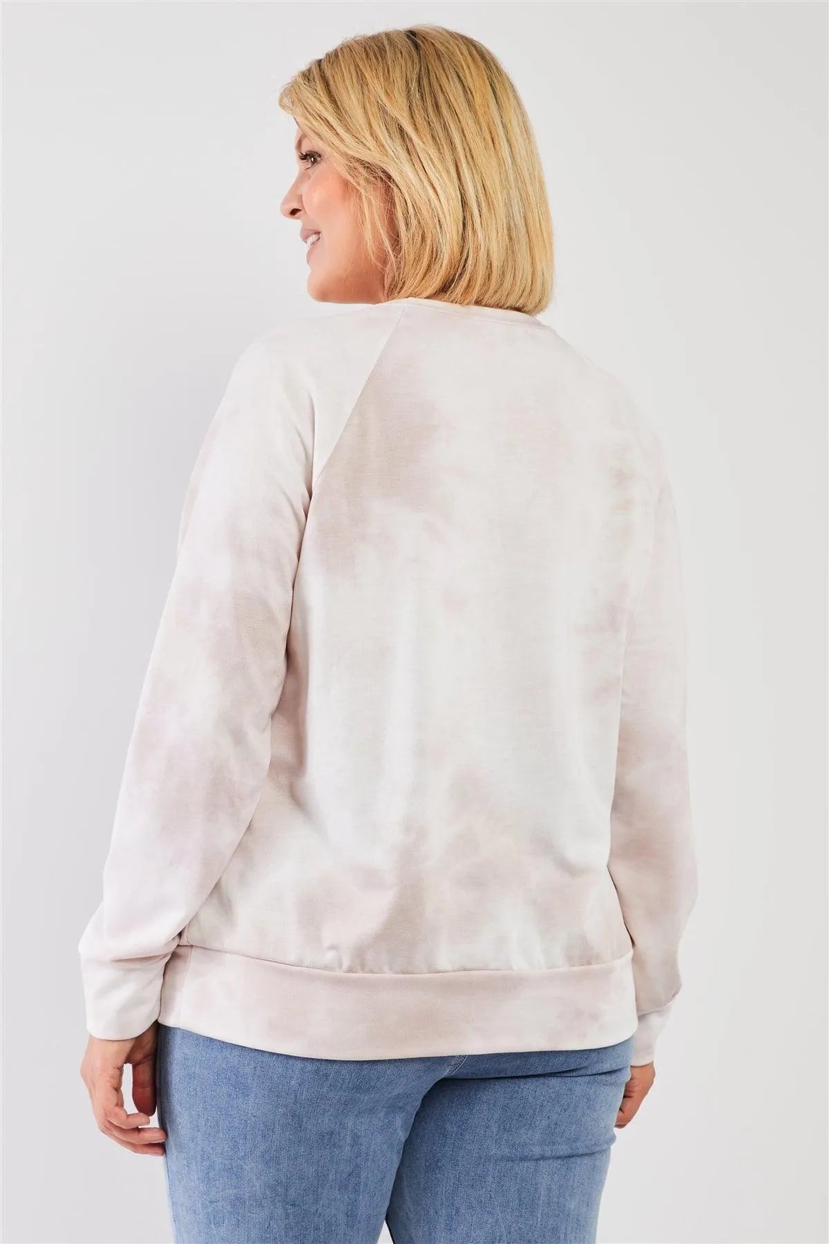 Junior Plus Blush Tie-Dye Affirmation Graphic Detail Round Neck Long Sleeve Sweatshirt Top /2-2-1 - Tasha Apparel Wholesale