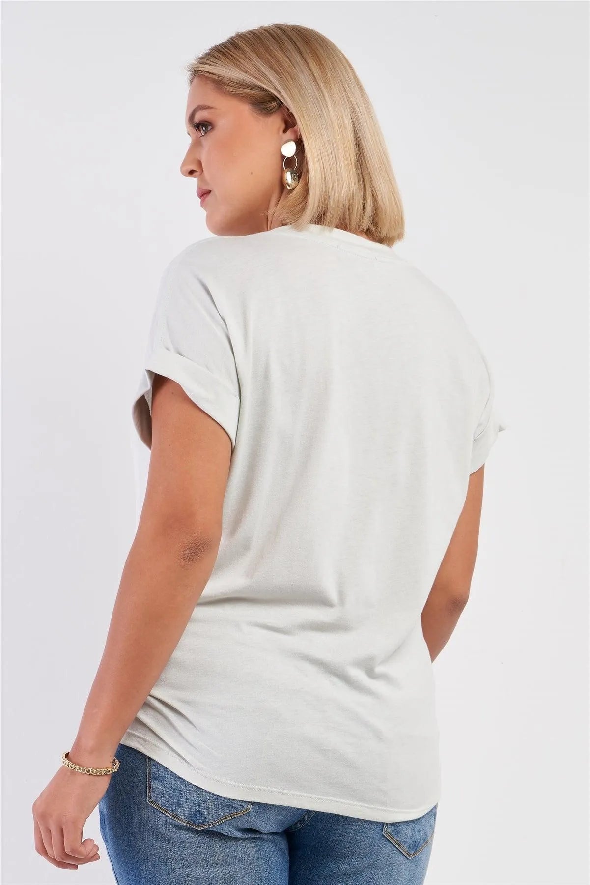 Junior Plus Dusty Green "On Sundays We Brunch" Print Logo Self-Tie Knot Hem Top /2-1 - Tasha Apparel Wholesale