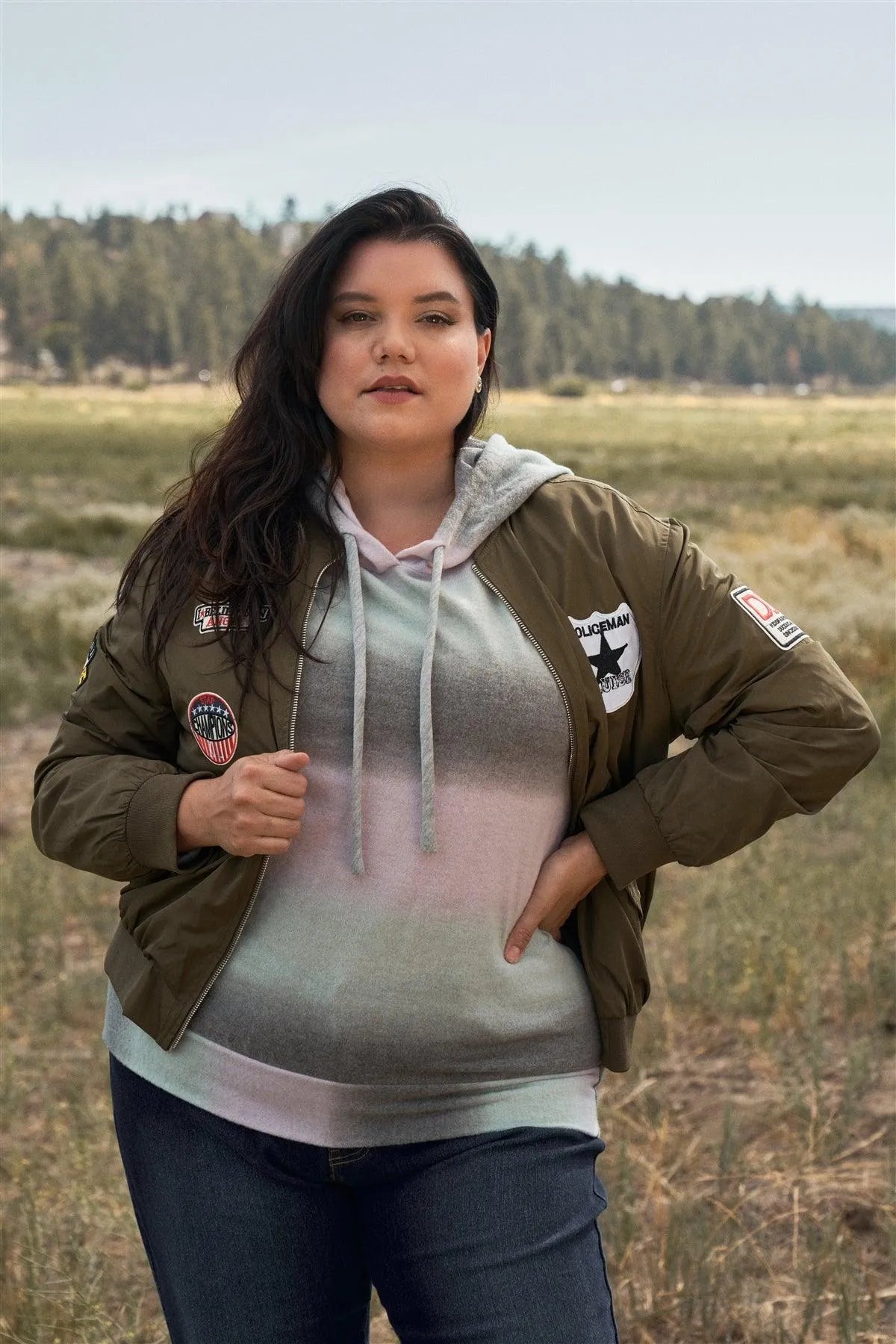 Junior Plus Lavender & Grey Gradient Long Sleeve Hoodie /3-2-1 - Tasha Apparel Wholesale