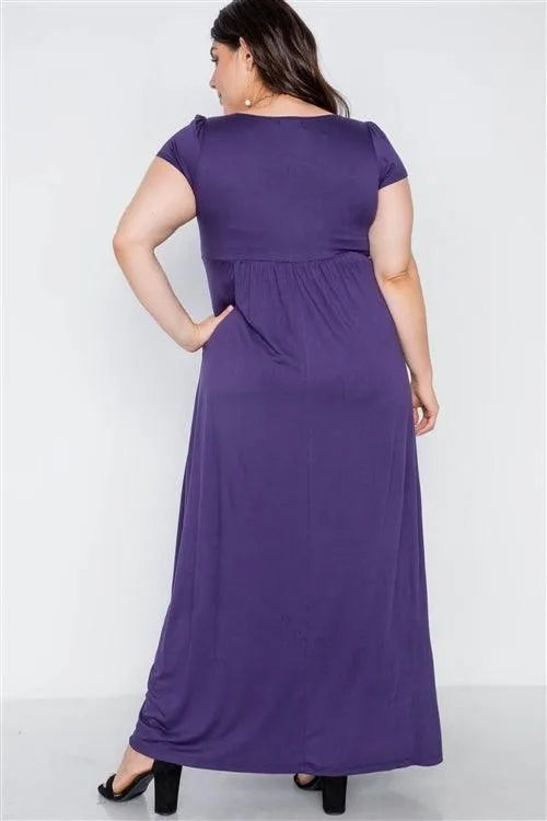 Plus Size Purple Short Sleeve Maxi Dress /1-2-1 - Tasha Apparel Wholesale