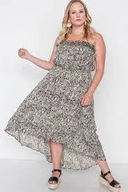 Plus Size Beige Black Strapless High-Low Boho Dress - Tasha Apparel Wholesale